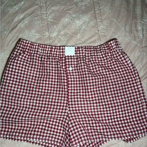 High-Waist Red Gingham Women’s Shorts